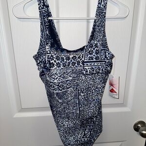 Lands' End Navy & White One-Piece Swimsuit